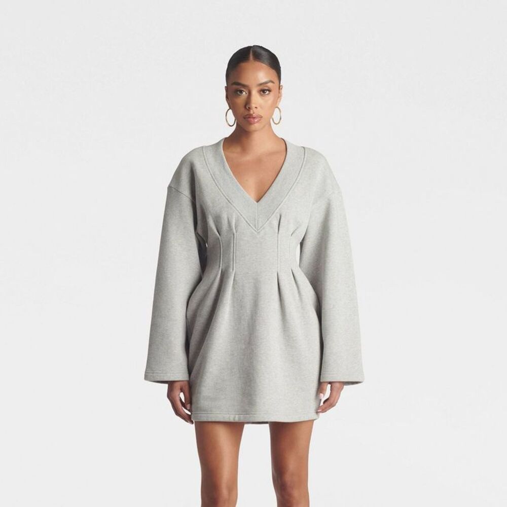 Women's Long Sleeve 'The V-Neck Sweatshirt Dress' - Heather Gray L